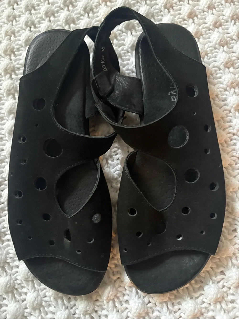 La Sportiva Sandals Size 38 Womens black Suede Perforated Laser Cut Zip Flat